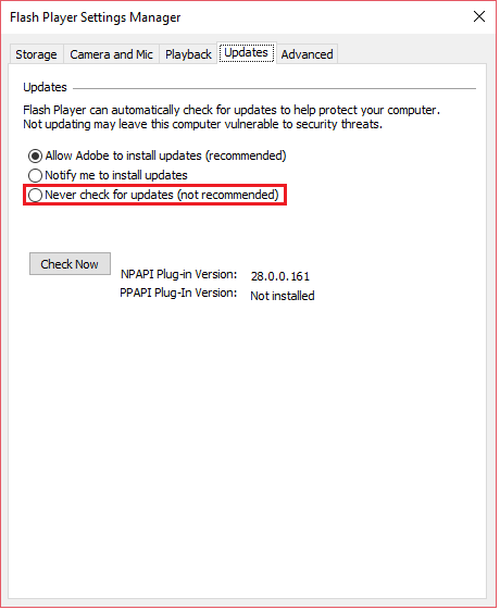 Adobe Flash Player Not Updating